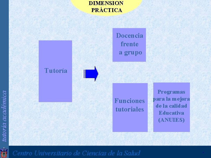 tutoría académica DIMENSION PRÁCTICA Docencia frente a grupo Tutoría Funciones tutoriales Centro Universitario de