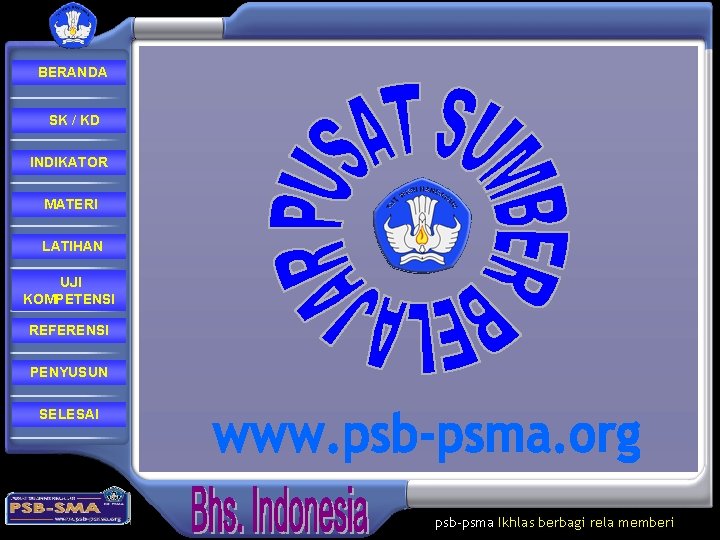 BERANDA SK / KD INDIKATOR MATERI LATIHAN UJI KOMPETENSI REFERENSI PENYUSUN SELESAI psb-psma Ikhlas