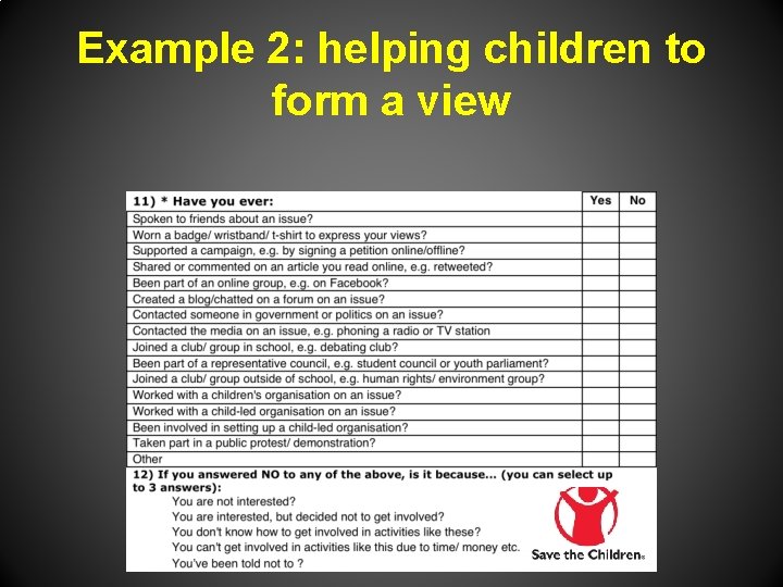 Example 2: helping children to form a view 