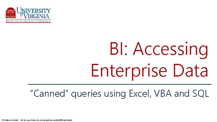 BI: Accessing Enterprise Data “Canned” queries using Excel, VBA and SQL © Stefano Grazioli