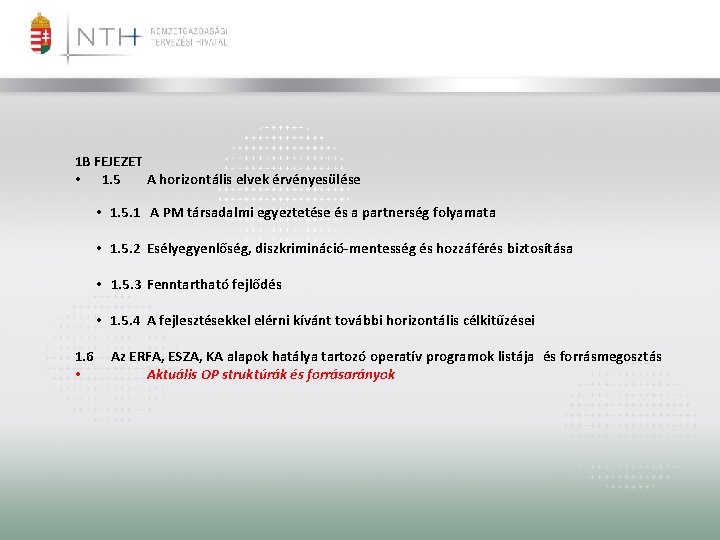 1 B FEJEZET • 1. 5 A horizontális elvek érvényesülése • 1. 5. 1