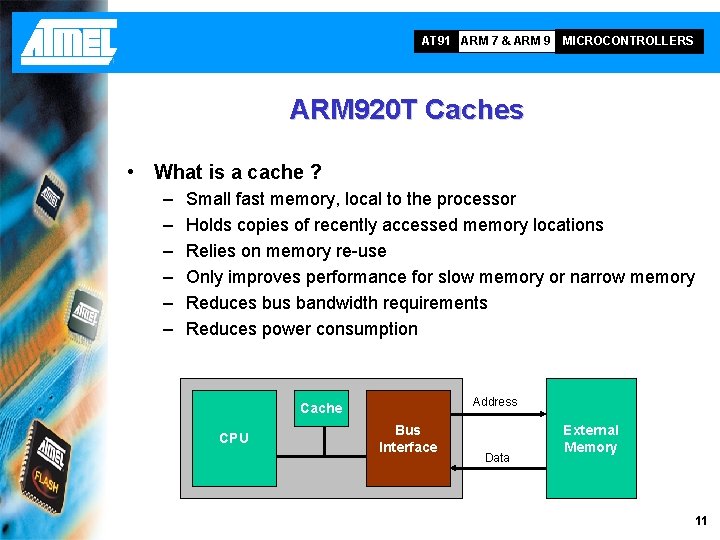 AT 91 ARM 7 & ARM 9 MICROCONTROLLERS ARM 920 T Caches • What