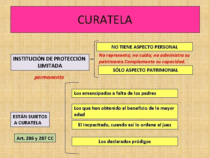 CURATELA NO TIENE ASPECTO PERSONAL INSTITUCIÓN DE PROTECCIÓN LIMITADA No representa; no cuida; no