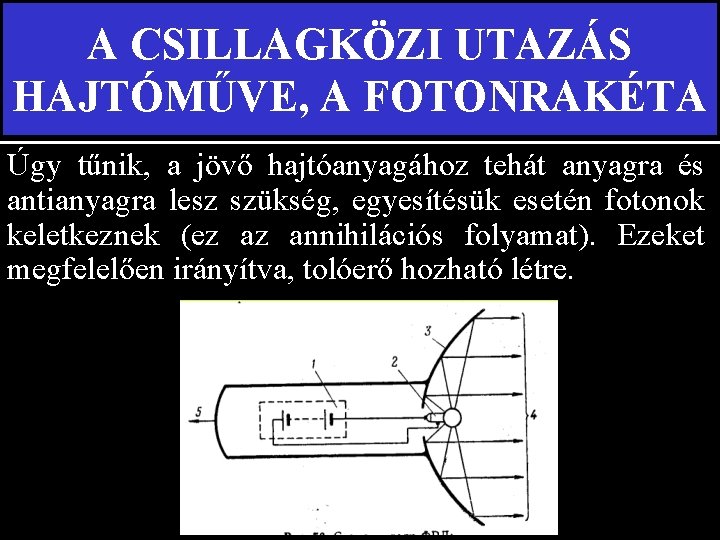 A CSILLAGKÖZI UTAZÁS HAJTÓMŰVE, A FOTONRAKÉTA Úgy tűnik, a jövő hajtóanyagához tehát anyagra és