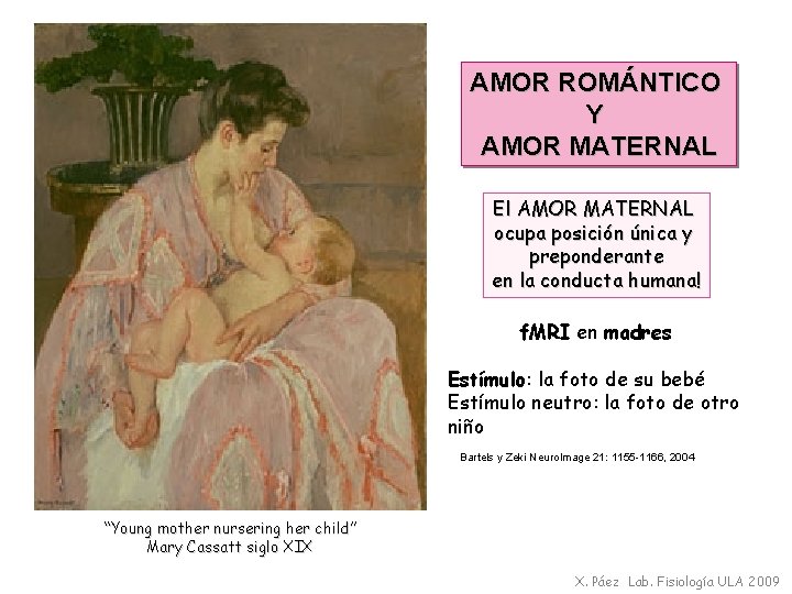 AMOR ROMÁNTICO Y AMOR MATERNAL El AMOR MATERNAL ocupa posición única y preponderante en