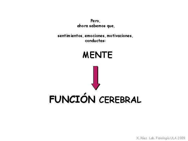 Pero, ahora sabemos que, sentimientos, emociones, motivaciones, conductas: MENTE FUNCIÓN CEREBRAL X. Páez Lab.
