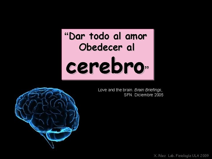 “Dar todo al amor Obedecer al cerebro” Love and the brain. Brain Briefings, SFN.