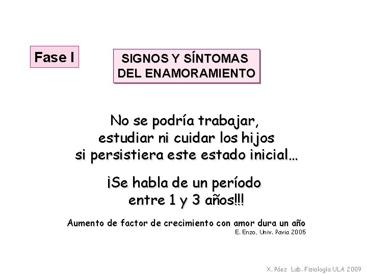 Fase I SIGNOS Y SÍNTOMAS DEL ENAMORAMIENTO No se podría trabajar, estudiar ni cuidar