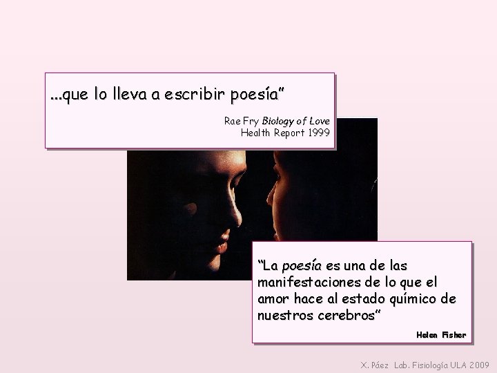 . . . que lo lleva a escribir poesía” Rae Fry Biology of Love