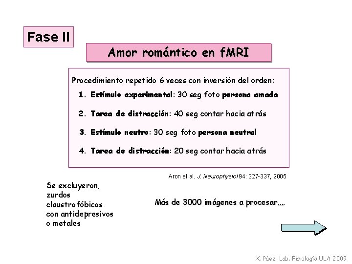 Fase II Amor romántico en f. MRI Procedimiento repetido 6 veces con inversión del