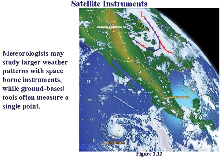 Satellite Instruments Meteorologists may study larger weather patterns with space borne instruments, while ground-based
