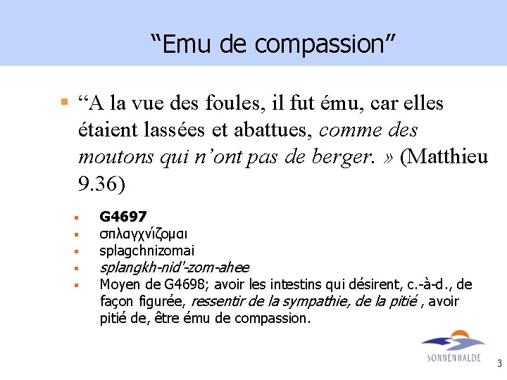 “Emu de compassion” § “A la vue des foules, il fut ému, car elles