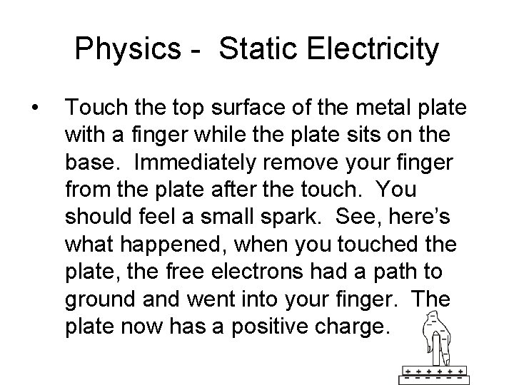 Physics - Static Electricity • Touch the top surface of the metal plate with