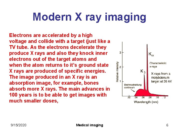 Modern X ray imaging Electrons are accelerated by a high voltage and collide with Modern X ray imaging Electrons are accelerated by a high voltage and collide with