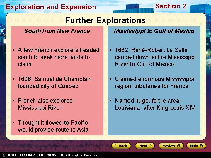 Section 2 Exploration and Expansion Further Explorations South from New France Mississippi to Gulf