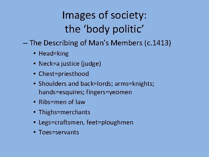 Images of society: the ‘body politic’ – The Describing of Man’s Members (c. 1413)