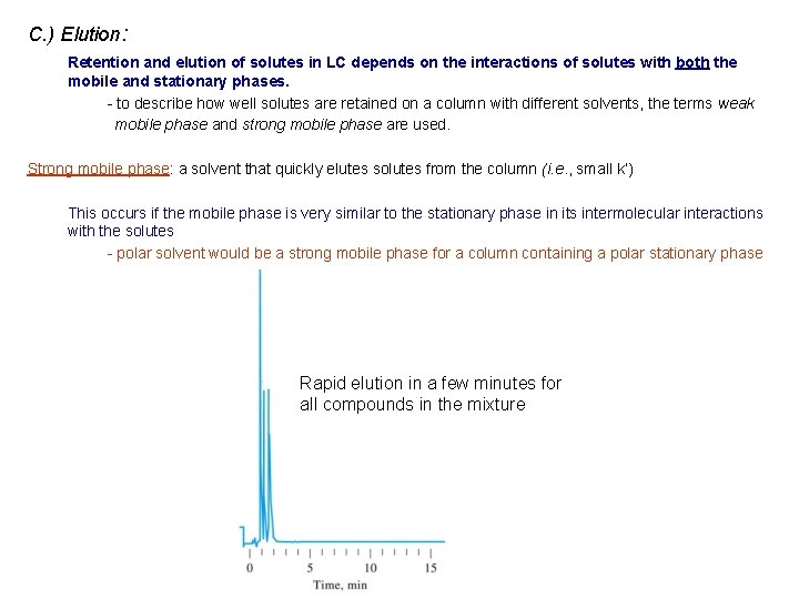 C. ) Elution: Retention and elution of solutes in LC depends on the interactions