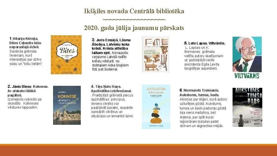 Ikšķiles novada Centrālā bibliotēka ~~~~~~~~~ 2020. gada jūlija jaunumu pārskats 1. Hilarija Kērnija. Bites