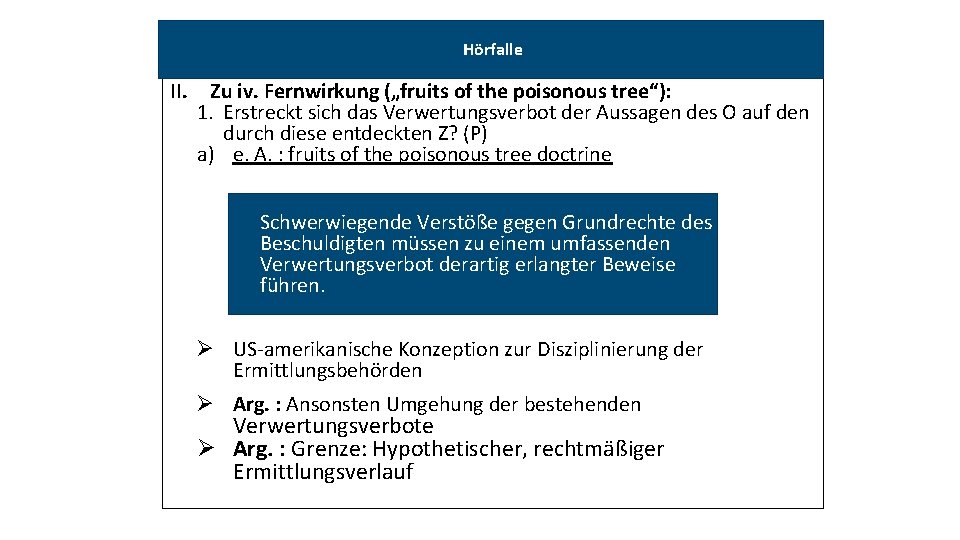  Hörfalle II. Zu iv. Fernwirkung („fruits of the poisonous tree“): 1. Erstreckt sich