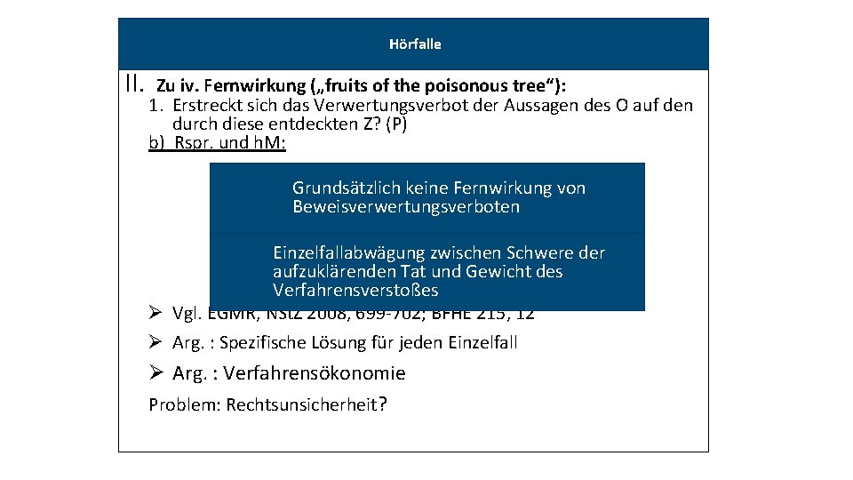  Hörfalle II. Zu iv. Fernwirkung („fruits of the poisonous tree“): 1. Erstreckt sich