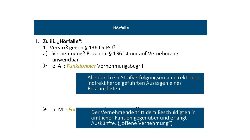  Hörfalle I. Zu iii. „Hörfalle“: 1. Verstoß gegen § 136 I St. PO?