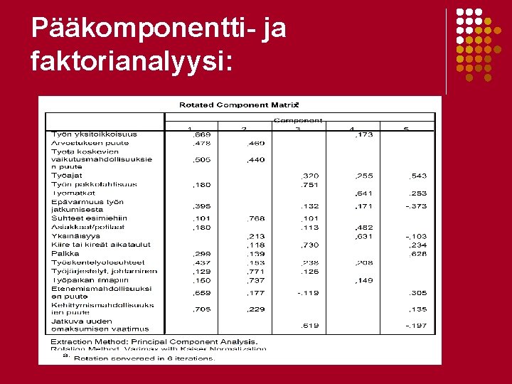 Pääkomponentti- ja faktorianalyysi: Pääkomponentti- ja faktorianalyysi: