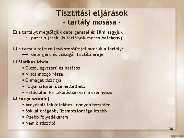 Tisztítási eljárások - tartály mosása q a tartályt megtöltjük detergenssel és állni hagyjuk pazarló