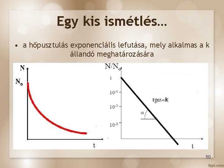 Egy kis ismétlés… • a hőpusztulás exponenciális lefutása, mely alkalmas a k állandó meghatározására