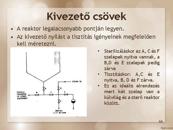 Kivezető csövek • A reaktor legalacsonyabb pontján legyen. • Az kivezető nyílást a tisztítás