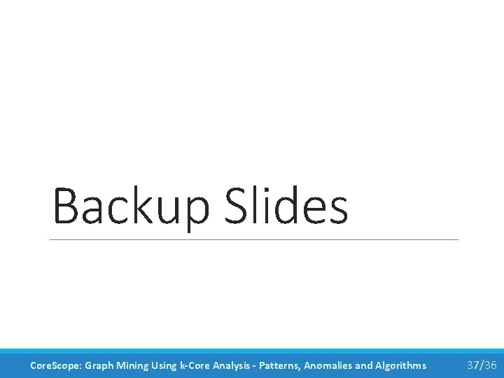 Backup Slides Core. Scope: Graph Mining Using k-Core Analysis - Patterns, Anomalies and Algorithms