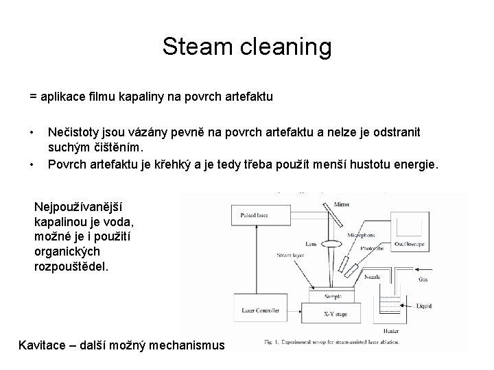Steam cleaning = aplikace filmu kapaliny na povrch artefaktu • • Nečistoty jsou vázány