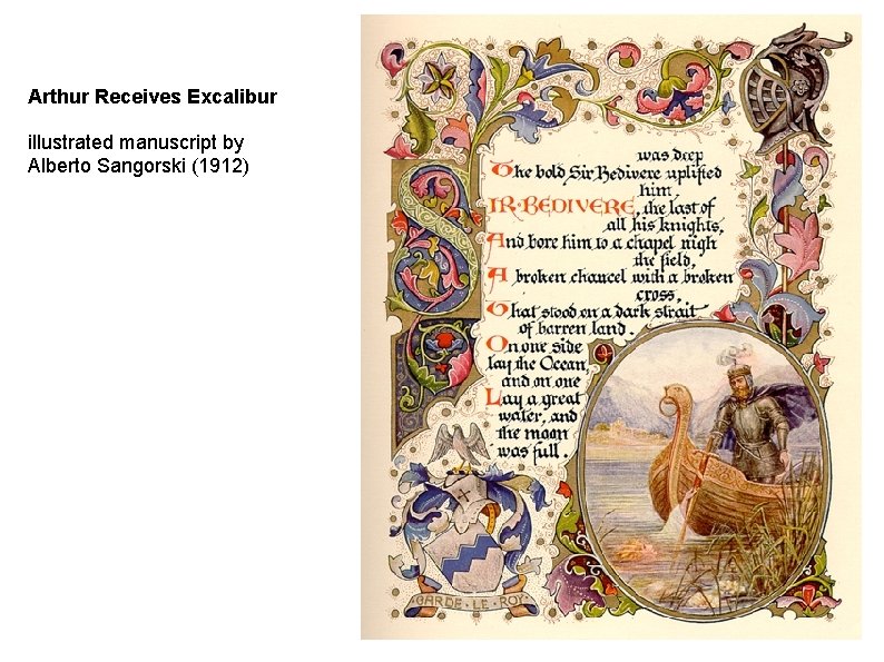 Arthur Receives Excalibur illustrated manuscript by Alberto Sangorski (1912) 