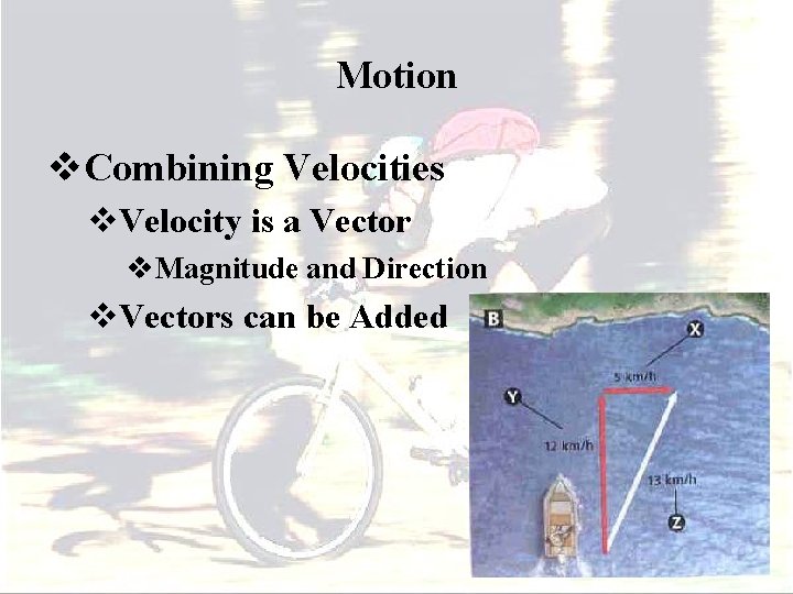 Motion v. Combining Velocities v. Velocity is a Vector v. Magnitude and Direction v.