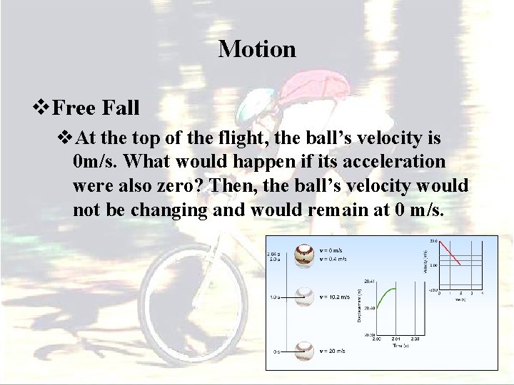 Motion v. Free Fall v. At the top of the flight, the ball’s velocity