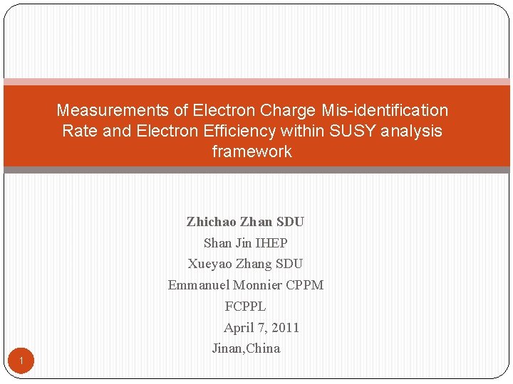 Measurements of Electron Charge Mis-identification Rate and Electron Efficiency within SUSY analysis framework 1