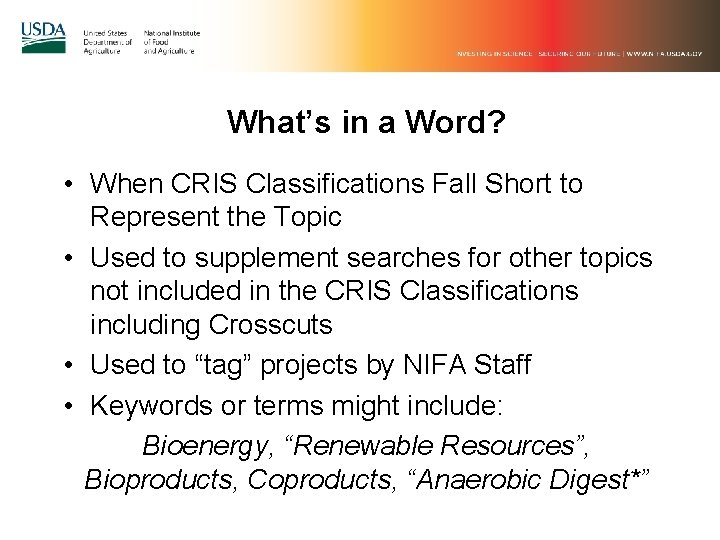 What’s in a Word? • When CRIS Classifications Fall Short to Represent the Topic