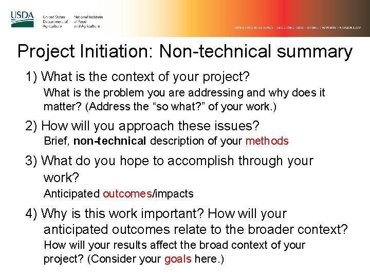 Project Initiation: Non-technical summary 1) What is the context of your project? What is