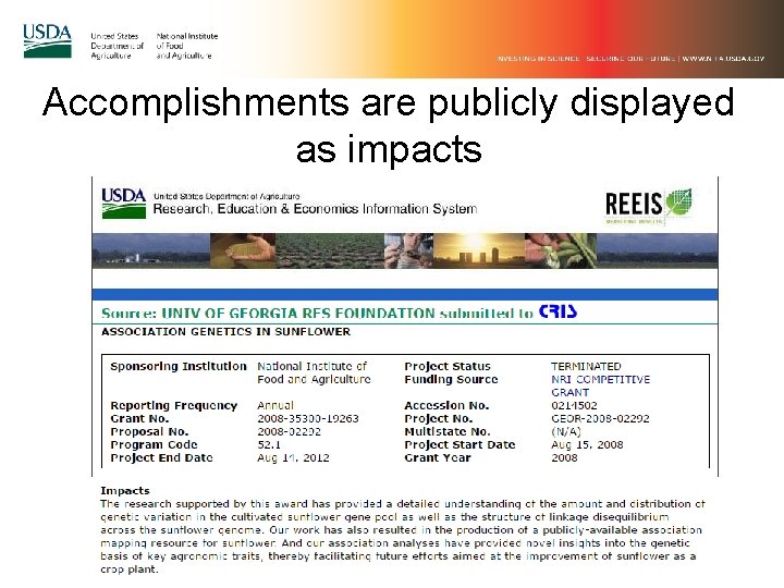 Accomplishments are publicly displayed as impacts 