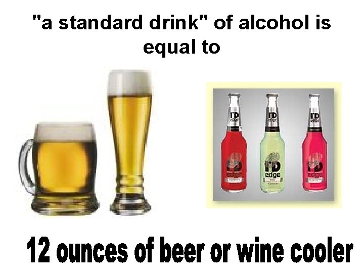 "a standard drink" of alcohol is equal to 