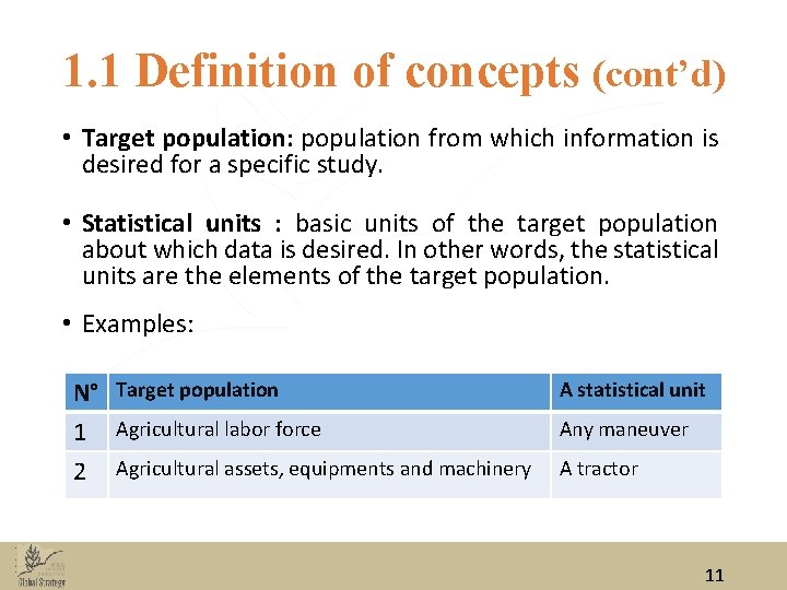 1. 1 Definition of concepts (cont’d) • Target population: population from which information is 1. 1 Definition of concepts (cont’d) • Target population: population from which information is