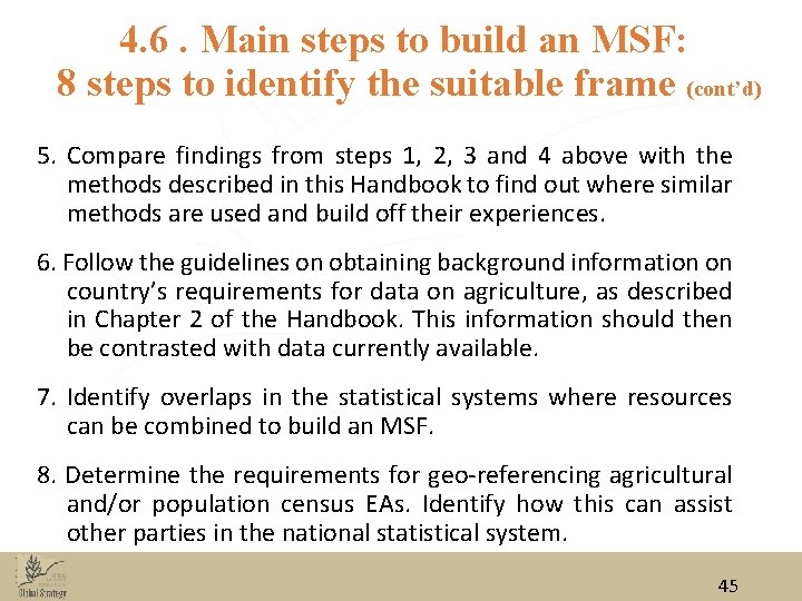 4. 6. Main steps to build an MSF: 8 steps to identify the suitable 4. 6. Main steps to build an MSF: 8 steps to identify the suitable