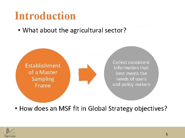 Introduction • What about the agricultural sector? Establishment of a Master Sampling Frame Collect Introduction • What about the agricultural sector? Establishment of a Master Sampling Frame Collect