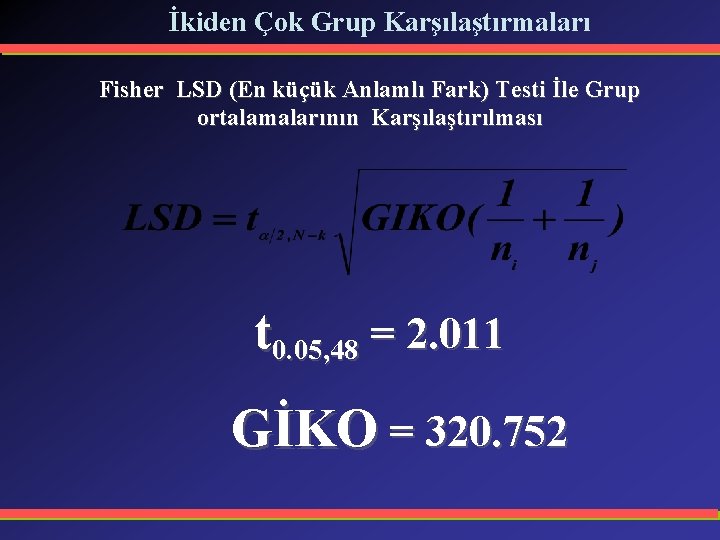 İkiden Çok Grup Karşılaştırmaları Fisher LSD (En küçük Anlamlı Fark) Testi İle Grup ortalamalarının