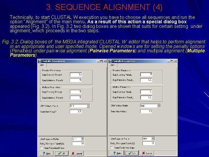 3. SEQUENCE ALIGNMENT (4) Technically, to start CLUSTAL W execution you have to choose