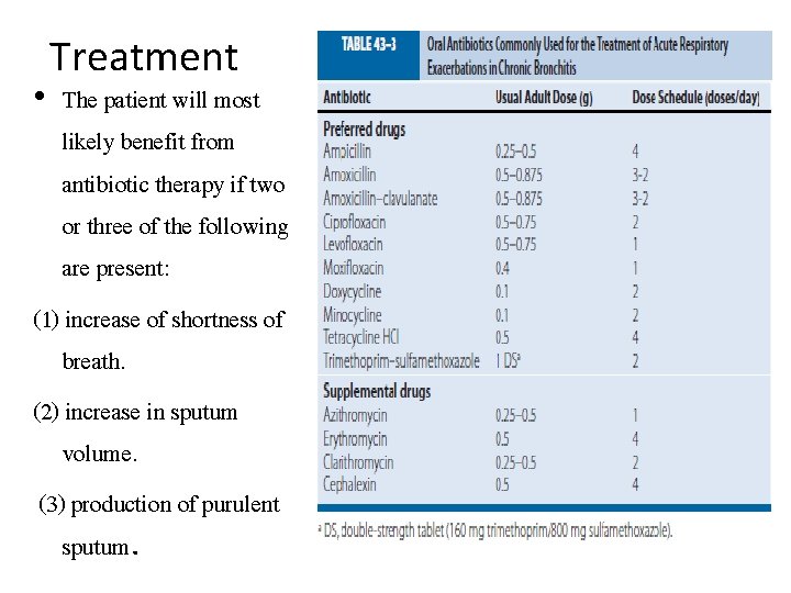 Treatment • The patient will most likely benefit from antibiotic therapy if two or