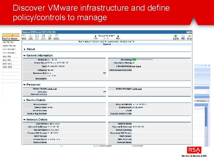 Discover VMware infrastructure and define policy/controls to manage 