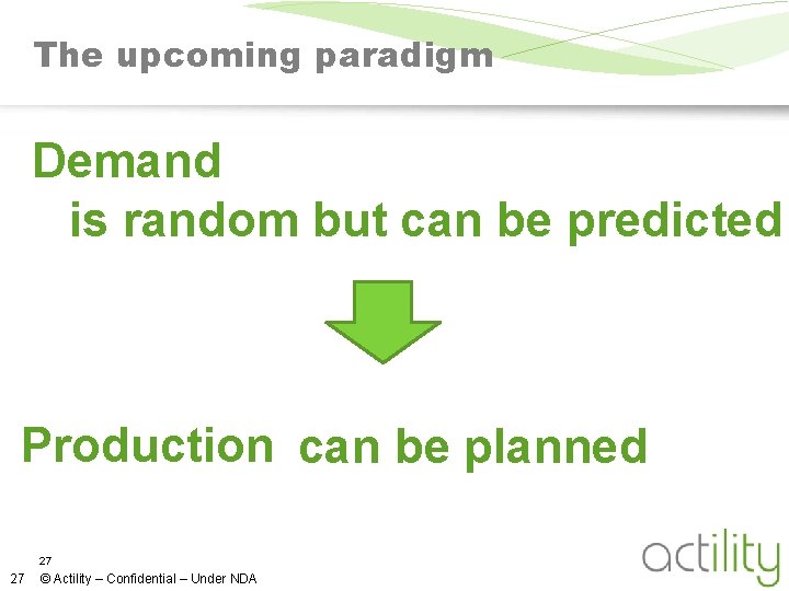The upcoming paradigm Demand is random but can be predicted Production can be planned