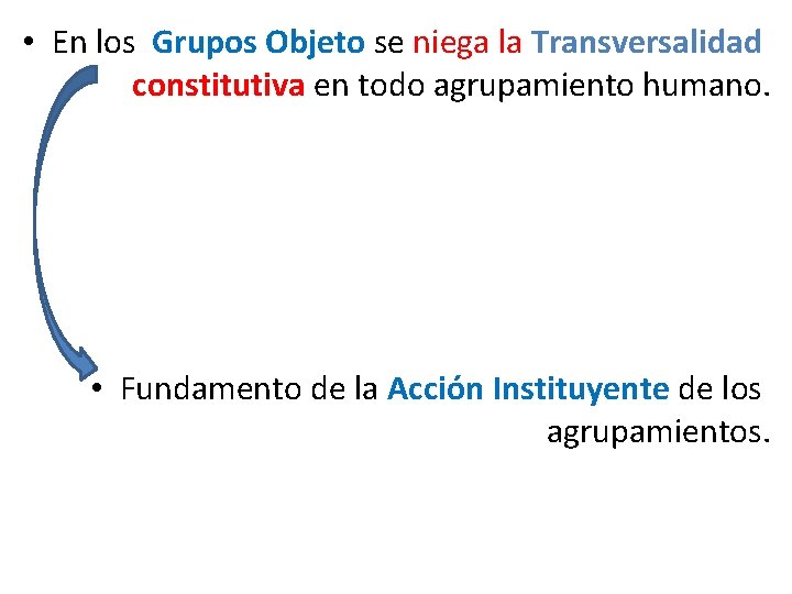  • En los Grupos Objeto se niega la Transversalidad constitutiva en todo agrupamiento