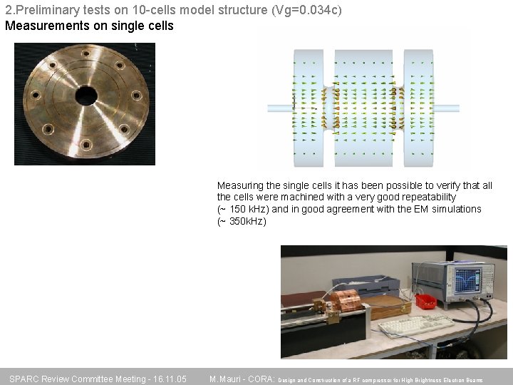 2. Preliminary tests on 10 -cells model structure (Vg=0. 034 c) Measurements on single