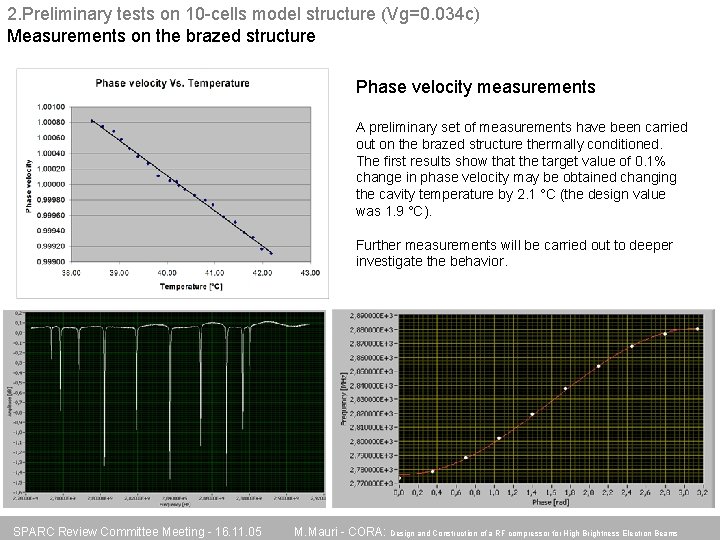 2. Preliminary tests on 10 -cells model structure (Vg=0. 034 c) Measurements on the